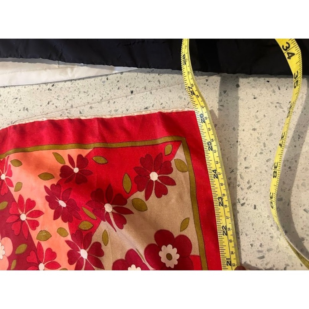 Vibrant Vintage Floral Silk Scarf Red Pink Tan Square Neck Scarf Accessory Mod - Picture 12 of 13